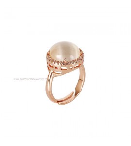 Anello Donna Gioielli Boccadamo Sharada in bronzo con cabochon beige gatteggiante e zirconi XAN143RS