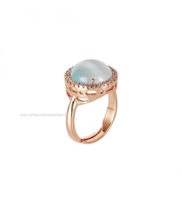 Anello Donna Gioielli Boccadamo Sharada in bronzo con cabochon celeste gatteggiante e zirconi XAN143RSA