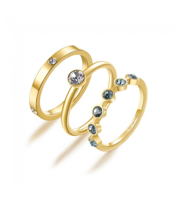 Anello Donna Gioielli Brosway Symphonia in acciaio 316L pvd Oro cristalli crystal e smoked sapphire misura 18 bym94d