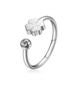Anello Donna Gioielli Sagapò Click in acciaio 316L con Quadrifoglio e cristallo sck87