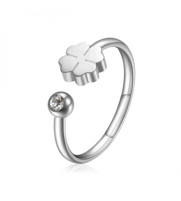 Anello Donna Gioielli Sagapò Click in acciaio 316L con Quadrifoglio e cristallo sck87