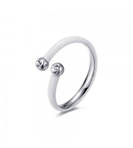 Anello Donna Gioielli Sagapò Vibes in acciaio 316L con smalto bianco svb35