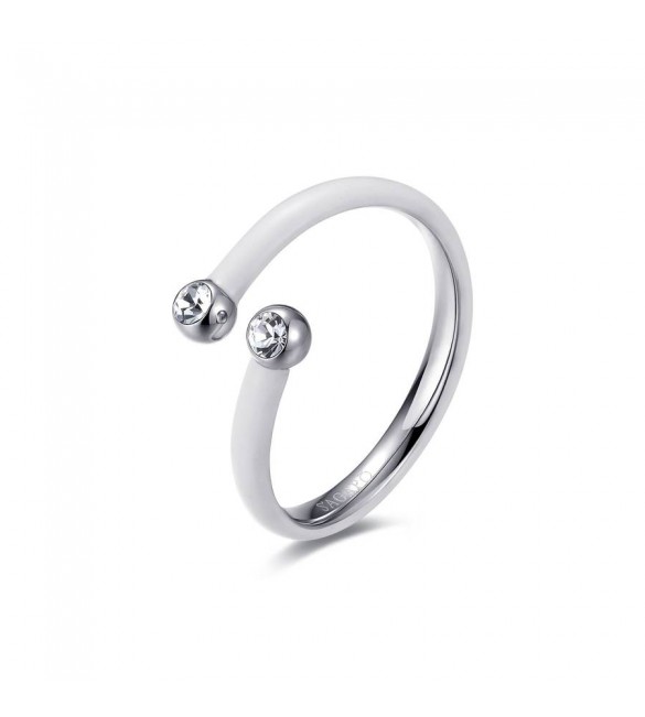 Anello Donna Gioielli Sagapò Vibes in acciaio 316L con smalto bianco svb35
