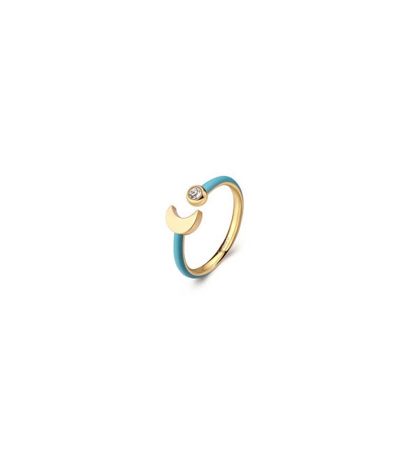 Anello Donna Gioielli Sagapò Vibes in acciaio dorato con smalto turchese e Luna svb71