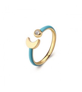 Anello Donna Gioielli Sagapò Vibes in acciaio dorato con smalto turchese e Luna svb71