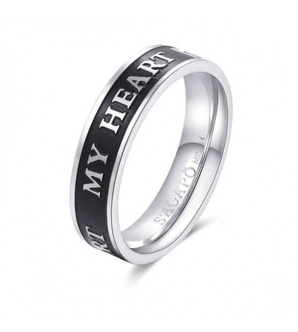 Anello Uomo Gioielli Sagapò For Love in acciaio 316L smalto nero My Heart sfv38c