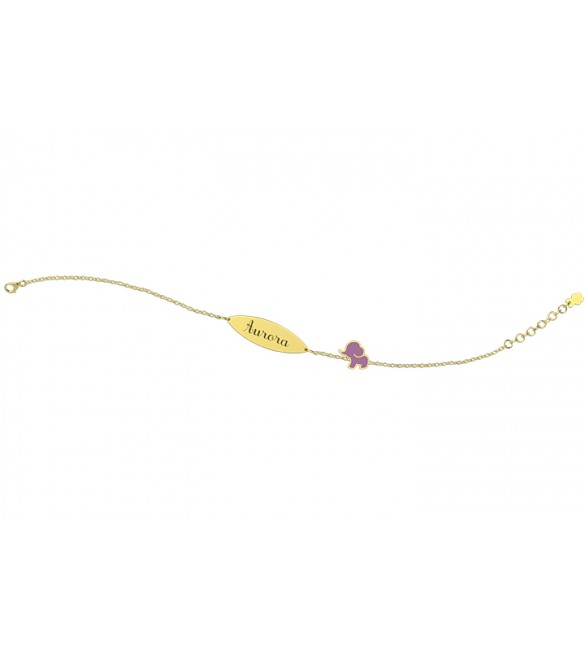 Bracciale Bambino Bambina Gioielli Nanan Bijou Targhetta oro Elefante Rosa ngld0011