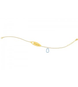 Bracciale Bambino Bambina Gioielli Nanan Bijou Targhetta oro Orsetto Azzurro ngld0049