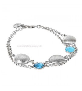 Bracciale Donna Gioielli Boccadamo Cristallarte in bronzo doppio filo con cristalli sky e celeste milk ed elementi graffiati XBR