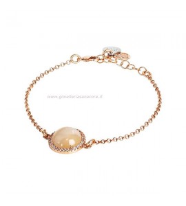 Bracciale Donna Gioielli Boccadamo Sharada in bronzo con cabochon beige gatteggiante e zirconi xbr808rs