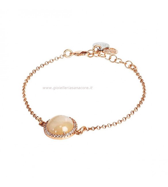 Bracciale Donna Gioielli Boccadamo Sharada in bronzo con cabochon beige gatteggiante e zirconi xbr808rs