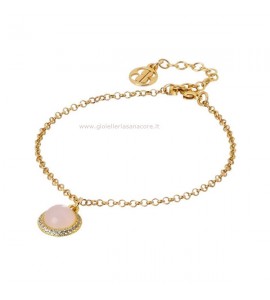 Bracciale Donna Gioielli Boccadamo Sharada in bronzo con cabochon pendente rosa chiaro e zirconi XBR821D