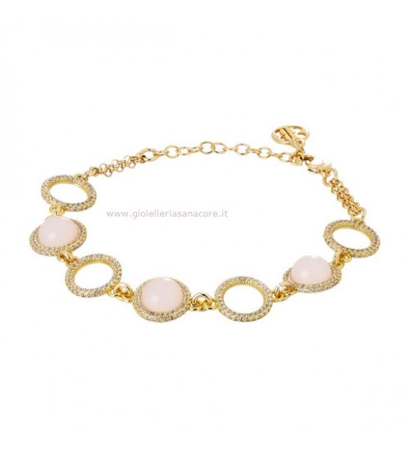 Bracciale Donna Gioielli Boccadamo Sharada in bronzo con cabochon rosa chiaro e zirconi alternati XBR823D