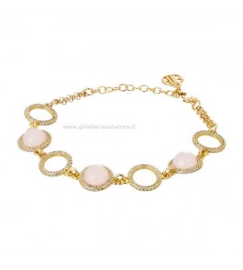 Bracciale Donna Gioielli Boccadamo Sharada in bronzo con cabochon rosa chiaro e zirconi alternati XBR823D
