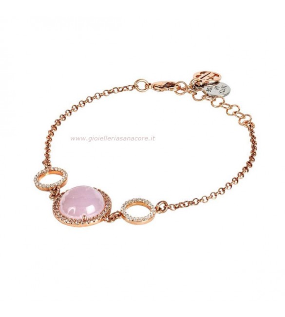 Bracciale Donna Gioielli Boccadamo Sharada in bronzo con cabochon rosa chiaro e zirconi xbr813rs