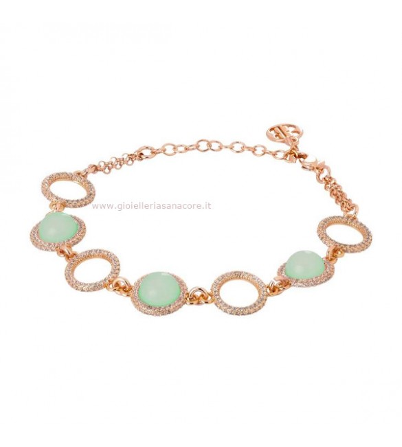Bracciale Donna Gioielli Boccadamo Sharada in bronzo con cabochon verde acqua e zirconi alternati XBR823RS