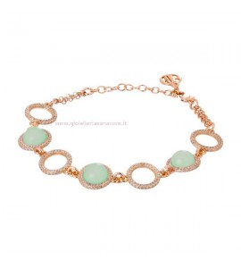 Bracciale Donna Gioielli Boccadamo Sharada in bronzo con cabochon verde acqua e zirconi alternati XBR823RS