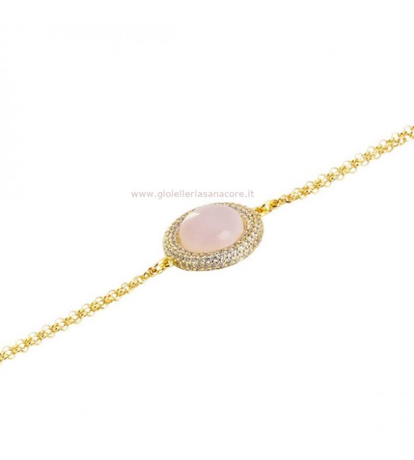 Bracciale Donna Gioielli Boccadamo Sharada in bronzo con centrale cabochon rosa chiaro e zirconi XBR825D