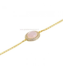Bracciale Donna Gioielli Boccadamo Sharada in bronzo con centrale cabochon rosa chiaro e zirconi XBR825D