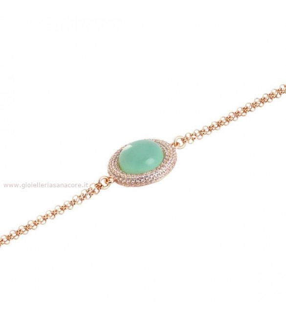 Bracciale Donna Gioielli Boccadamo Sharada in bronzo con centrale cabochon verde acqua e zirconi XBR825RS