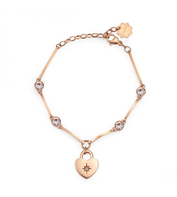 Bracciale Donna Gioielli Brosway Chakra in acciaio 316L pvd oro rosa Cuore bhkb021