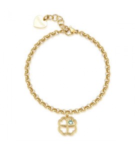 Bracciale Donna Gioielli S\'agapò Lucky Light in acciaio dorato con Quadrifoglio e Cristallo skt46
