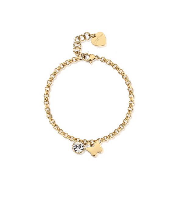 Bracciale Donna Gioielli S\'agapò Lucky Light in acciaio pvd oro con Farfalla e Cristallo skt30