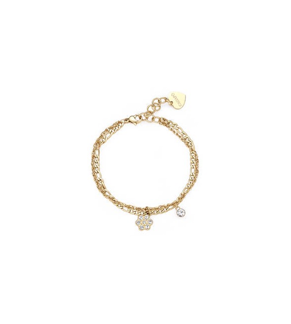 Bracciale Donna Gioielli Sagapò Aurora in acciaio pvd oro due fili con Fiore e cristalli sar47
