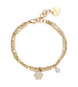 Bracciale Donna Gioielli Sagapò Aurora in acciaio pvd oro due fili con Fiore e cristalli sar47
