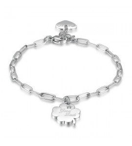 Bracciale Donna Gioielli Sagapò Be My Always in acciaio 316L con Quadrifoglio cristallo bianco e incisione Good Luck sbm57
