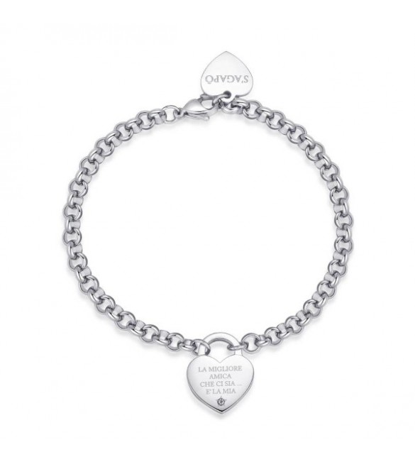 Bracciale Donna Gioielli Sagapò Be My Always in acciaio con Cuore cristallo  e incisione La Migliore Amica Che Ci Sia E' La Mia s