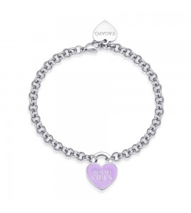Bracciale Donna Gioielli Sagapò Be My Always in acciaio con Cuore smalto Rosa e incisione Good Vibes sbm89