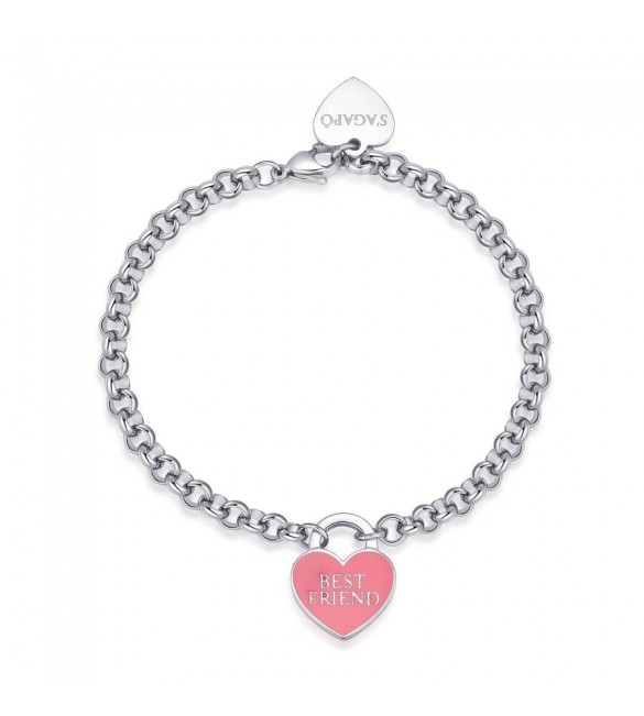 Bracciale Donna Gioielli Sagapò Be My Always in acciaio con Cuore smalto Rosso e incisione Best Friend sbm88