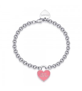 Bracciale Donna Gioielli Sagapò Be My Always in acciaio con Cuore smalto Rosso e incisione Best Friend sbm88