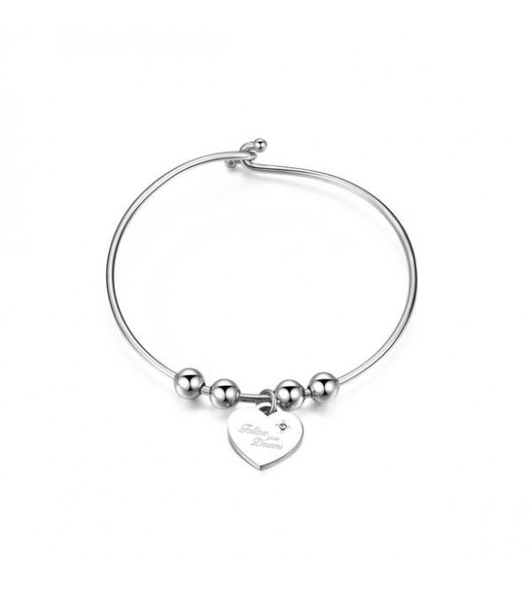 Bracciale Donna Gioielli Sagapò Be My Always rigido in acciaio 316L e cristallo bianco con Incisione Follow your Dreams sbm19