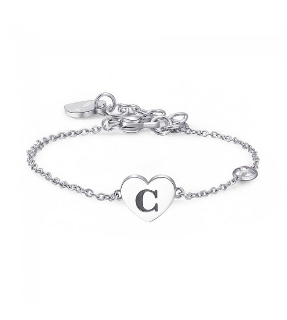 Bracciale Donna Gioielli Sagapò Click in acciaio con Cuore e iniziale C sck120