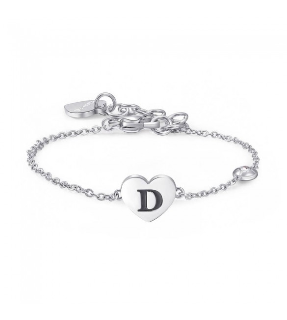 Bracciale Donna Gioielli Sagapò Click in acciaio con Cuore e iniziale D sck121