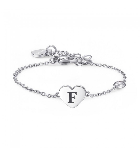 Bracciale Donna Gioielli Sagapò Click in acciaio con Cuore e iniziale F sck123