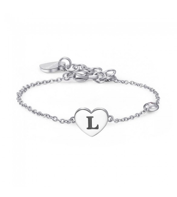 Bracciale Donna Gioielli Sagapò Click in acciaio con Cuore e iniziale L sck129