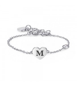 Bracciale Donna Gioielli Sagapò Click in acciaio con Cuore e iniziale M sck130