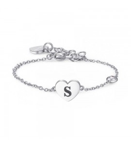 Bracciale Donna Gioielli Sagapò Click in acciaio con Cuore e iniziale S sck135
