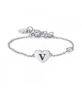 Bracciale Donna Gioielli Sagapò Click in acciaio con Cuore e iniziale V sck138