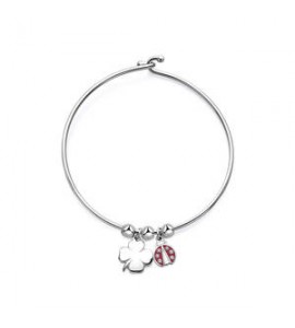 Bracciale Donna Gioielli Sagapò Feelings rigido in acciaio con quadrifoglio sfe14