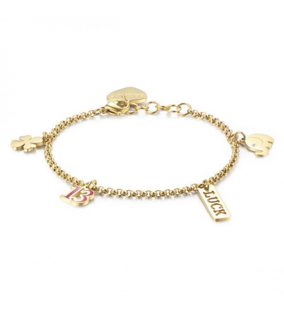 Bracciale Donna Gioielli Sagapò Get Lucky acciaio 316L pvd oro cristallo bianco smalto rosso sgy12