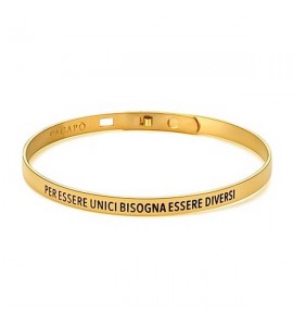 Bracciale Donna Gioielli Sagapò Happy rigido in acciaio 316L pvd oro con scritta Per essere unici bisogna essere diversi shae08