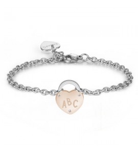 Bracciale Donna Gioielli Sagapò Lockme in acciaio e pvd oro rosa con cuore con scritta La mia maestra preferita e cristalli bian