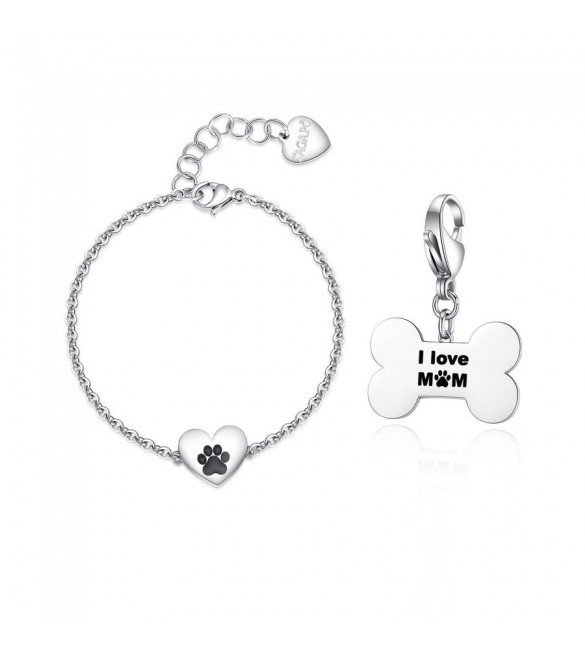 Bracciale Donna Gioielli Sagapò Me You in acciaio con Cuore e Medaglietta Cane sey16