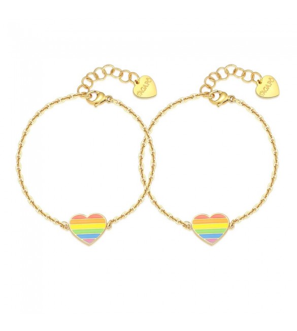 Bracciale Donna Gioielli Sagapò Me You in acciaio pvd oro con Cuore smalti colorati sey13