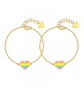 Bracciale Donna Gioielli Sagapò Me You in acciaio pvd oro con Cuore smalti colorati sey13