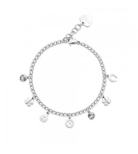 Bracciale Donna Gioielli Sagapò Message in acciaio con pendenti Fortuna ssg13